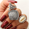 Image of Docona Boho Finger Jewelry Crown Geometric Rhinestone Leaf Women Ring Sets