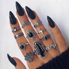Image of Docona Boho Finger Jewelry Crown Geometric Rhinestone Leaf Women Ring Sets