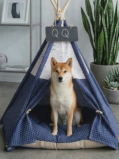 Canvas Pet Tent for Small & Medium Dogs – Teepee House, Washable Cushion, In&Out