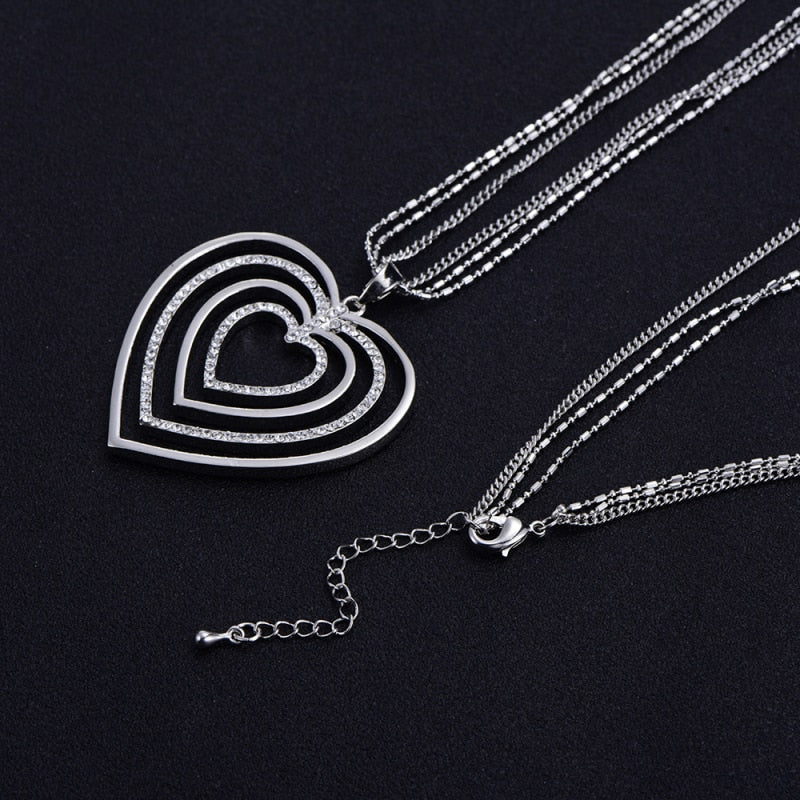 Hollow Crystal Heart  Pendant Necklace