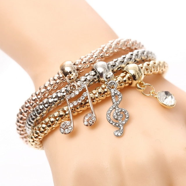3 Pcs/Set Crystal Owl Heart Charm Bracelets