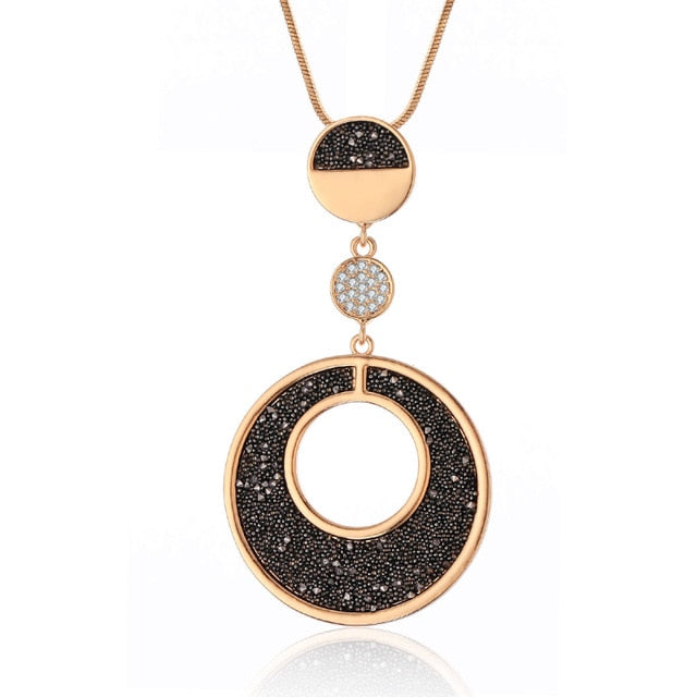 Circles Black Crystal Pendant Necklace